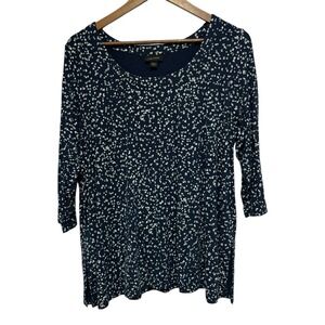 J Jill Wearever Tunic Womens XL Petite Blue Geometric Long Sleeve Stretch Knit